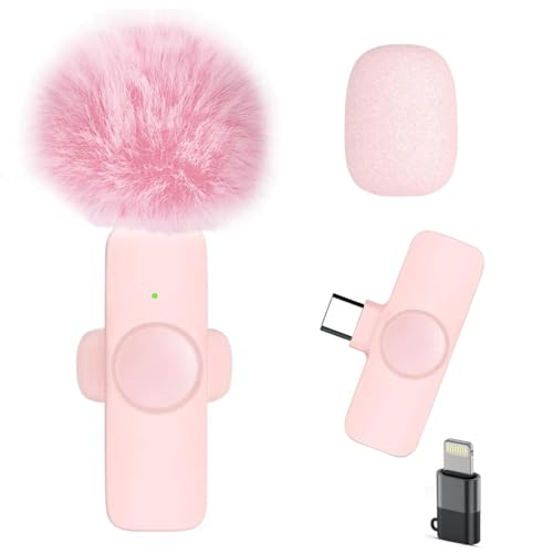 Caiord Professional Wireless Mini Microphone for iPhone 17/16/15, Android Phone, Cordless Omnidirectional Lavalier Lapel Mic, Plug-Play Lavalier Mic for TikTok, YouTube & Interviews - color: Pink, style: All iPhones & Androids (USB-C + Lightning)