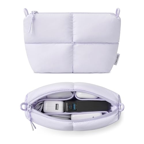 Comfyable Puffy Electronics Organizer Travel Case, Cute Tech Pouch for Women Men, Cable Storage Bag for Charger, Phone, Power Bank, Cord, Compact Tech Accessories Pouch, Lavender - color: Lavender