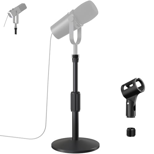 Desktop Mic Stand,Adjustable Height Podcast Microphone Stand with Mic Clip 3/8" to 5/8" Adapter,for Shure MV7 |MV7+ |MV7X XLR,Fifine AM8 |K688 |XR&USB,PM1 XLR,Razer Seiren V2|V3 - size: Mic Stand with Mic Clip