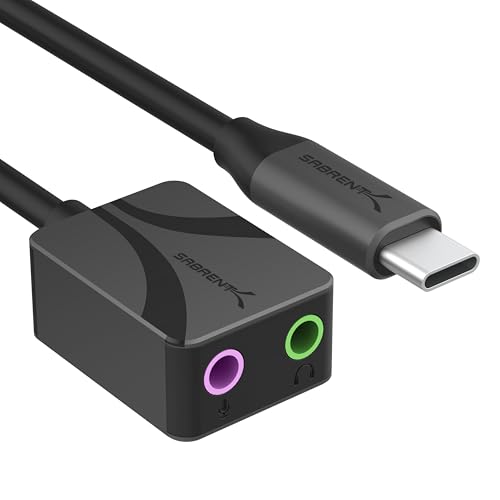 SABRENT USB to 3.5mm Jack Audio Adapter, USB to Headphone Jack Adapter Sound Card, Upgrade to 24-Bit 96Khz for a deep Sound Quality (AU-UCMA) - style: USB-C