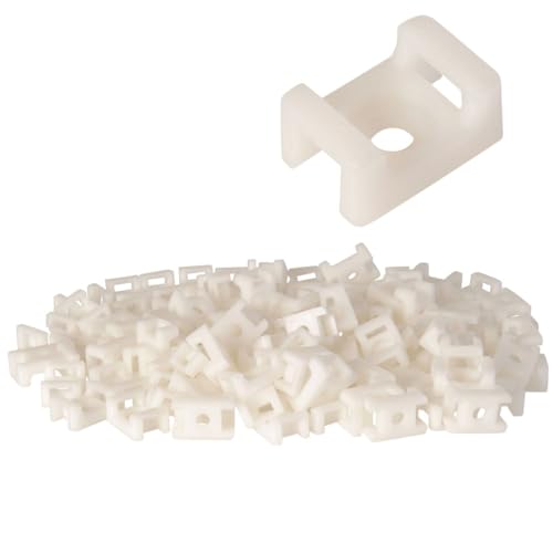 GTSE 100 Pack Of White/Clear Screw Mounts, Zip Ties Up To 0.2" Wide, Saddle Type Zip Tie Anchors - color: White, style: 0.2 " Wide / 0.14" Screw Hole Mounts