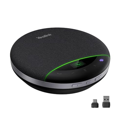 Yealink Bluetooth Speakerphone SP96 with Dongle Support Daisy-Chain 26H Talk Time Teams Certified 65mm Conference Speaker and 6 Microphones Array LCD Screen Smart AI Noise-Canceling - color: SP96 + Bluetooth USB Dongle, size: Teams Certified
