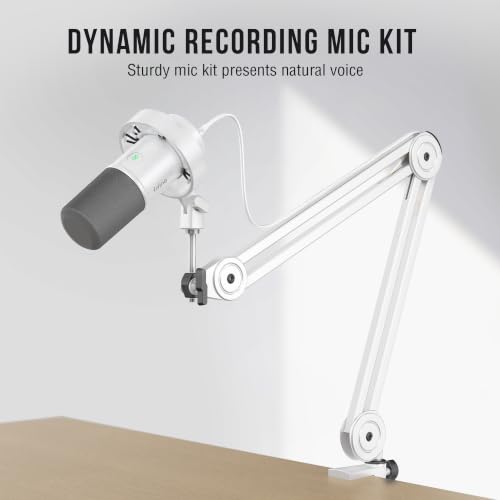 FIFINE Podcast XLR/USB Microphone Kit, Studio Dynamic Vocal Mic for Recording, Streaming, Voice-Over, PC Microphone with Boom Arm with Mute, Headphone Monitoring, Metal-AmpliTank K688T White - size: K688T White