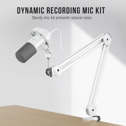 FIFINE Podcast XLR/USB Microphone Kit, Studio Dynamic Vocal Mic for Recording, Streaming, Voice-Over, PC Microphone with Boom Arm with Mute, Headphone Monitoring, Metal-AmpliTank K688T White - size: K688T White