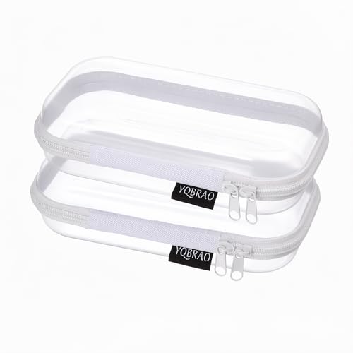 YQBRAO Clear Hard Shell Organizer Set, 2-Pack, White | Two small rigid PET organizers for cosmetics, travel accessories, cables, personal items and everyday organization - color: White, size: SS