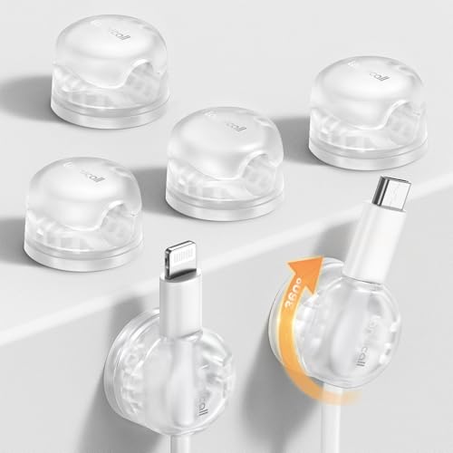 Lamicall 6Pack Clear Rotatable Cord Organizer - [1s Lock] Cable Clips Phone Charger Cord Holder, Desk Cable Management, Adhesive Wire Organizer for Nightstand, Office Accessories, Room Christmas Decor - color: Transparent Clear, size: 6Pack