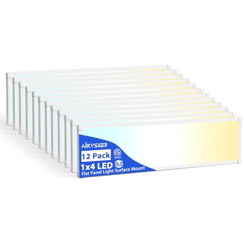 AIKVSXER 12Pack 1x4 LED Flat Panel Light, 6500LM Ultra-Bright, 30-50W White | 3000K-6500K Adjustable, 0-10V Dimming, AC120-277V, Slim Surface Mount Ceiling Light for Office, Home, Garage - color: White, size: 1x4ft-12P
