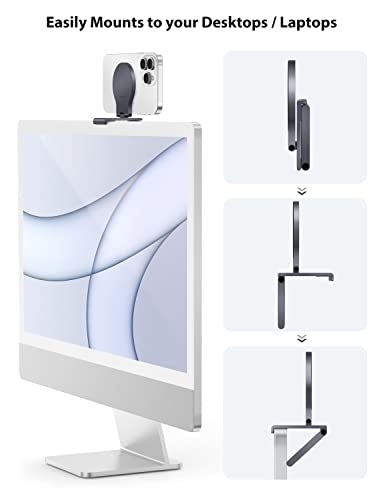 Stouchi Continuity Camera Mount for Desktop Monitor, iMac Compatible iPhone Webcam Mount with Mag-Safe for Mac Desktops and Displays, Apple TV 4K - color: Grey