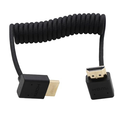 HDMI 8K 4K Cable for PC TV PS5 Xbox, ATOMOS Ninja V Shinobi, Sony A9III A7RV A7M4 FX3 FX30 FX6, Canon C80 C70 R1 R5 Mark II, Panasonic BGH1 S5IIX S1RII G9M2 GH5II, Braided Coiled - color: Black, size: Down to UP Angled