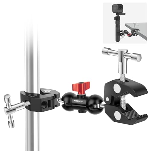 Double Super Clamp Camera Mount with Magic Arm, Aluminum Double Clamp Mount Umbrella Holder for Desk, Studio Light/Boom Stand, Photography Reflector, Cross Bars, Bike/Motor Handlebars (SY004)