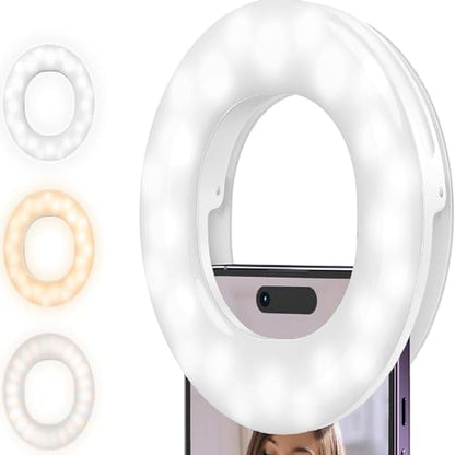 Selfie Ring Light , Rechargeable Selfie Fill Light with Retaining Clip On, Video Conference Light for Phone, Laptop, Zoom Meeting, Make up