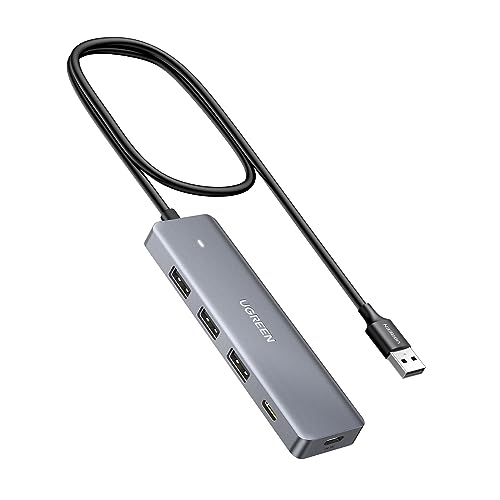 UGREEN USB Hub 4 Ports, C & 3 A Multiport Adapter, 2ft Long Cable Powered 3.0 Hub With C Power Port for Laptop, Desktop, PS5, Xbox Series, and More Devices - size: 2ft