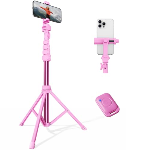 VIMOSE 66" Phone Tripod, Tripod for iPhone with Remote & Phone Stand, Extendable Cell Phone Tripod for Video Recording, Ultimate Tripod & Monopod Accessories for iPhone/Android, Ruby Star - color: Ruby Star