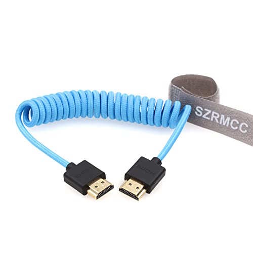 SZRMCC 8k 2.1 HDMI to HDMI Ultra High Speed Coiled Braided Cable for Z Cam E2 Sony FX6 FX9 Canon EOS C70 C300 Portkeys BM5 Atomos Ninjav V Shogun Monitor - color: Blue Braided Coiled Cable, size: HDMI-HDMI