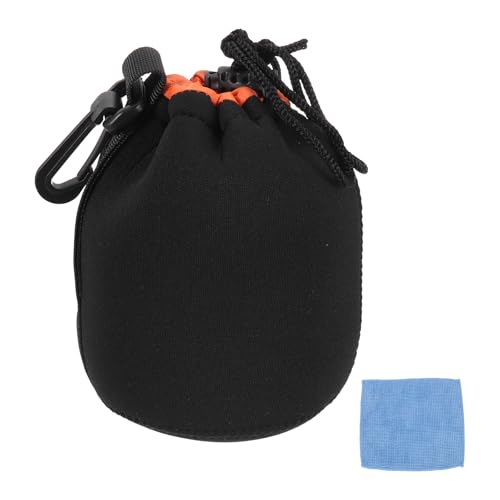 PATIKIL Camera Lens Pouch, 4" ID x 6" H Drawstring Orange Interior Lens Pouch Protective Camera Lens Case Bag Soft Plush Neoprene Bag for DSLR Photography Gear, Black/Orange - color: Black, size: 4 x 6 Inch