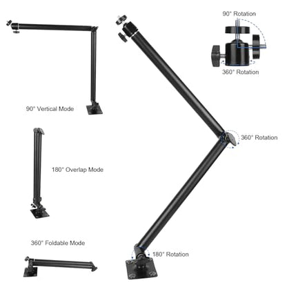 Mippko Articulating Camera Wall Mount with 1/4"-20 Threaded Compatible with DSLR/Security/Webcam/Action/LED Light/CCTV POV Camcorder Cameras,Adjustable Aluminium Alloy Arm Metal Base