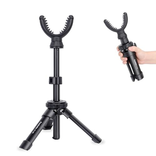 Portable Shooting Rest Tripod Rifle Stand for Range, 360 Rotation V Yoke Holder - Lightweight Bench Rest for Target Shooting, Hunting and Outdoor Activities - size: 11-21" Black