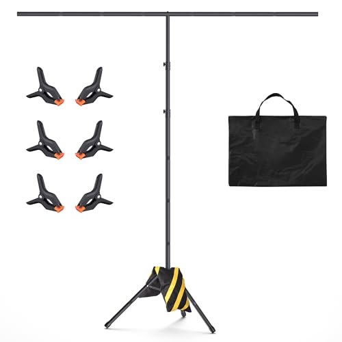 T-Shape Backdrop Stand 8x7.2FT, Height and Width Adjustable Background Stand for Parties,Green Screen Holder with 6 Spring Clamps - size: 8x7.2ft