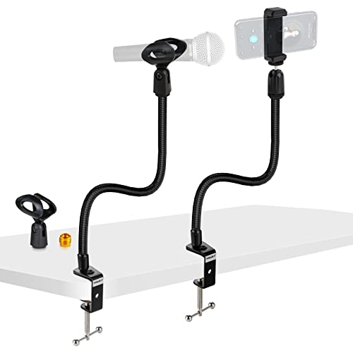 Desktop Mic Stand 13" Flexible Gooseneck Microphone Stand Desk Universal Microphone/Phone Stand Holder with Heavy Duty Desk Clamp, Mic Clip, 3/8" to 5/8" Screw Adapter for Universal Mic - size: 13INCHS