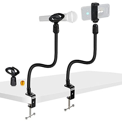 Desktop Mic Stand 13" Flexible Gooseneck Microphone Stand Desk Universal Microphone/Phone Stand Holder with Heavy Duty Desk Clamp, Mic Clip, 3/8" to 5/8" Screw Adapter for Universal Mic - size: 13INCHS