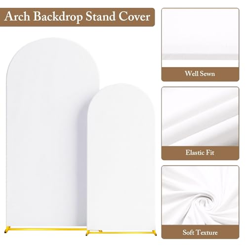 Toolterritary Metal Arch Backdrop Stand and Cover Set of 2, Sturdy 7.2FT, 6FT Party Backdrop Set, Wedding Arch Frame and Cover Set for Birthday, Baby Shower,Christmas, Anniversary - color: White, size: 7.2ft, 6ft