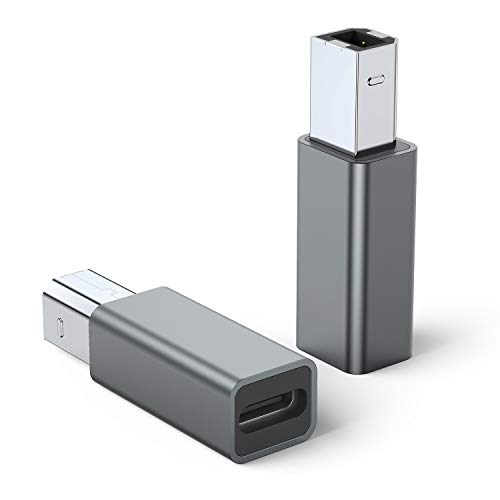 USB C Female to Printer Male Adapter (2-Pack), USB Type C to USB B Convert Connector Support Data Sync Compatible with Brother HP Canon Lexmark Epson Dell Xerox Samsung etc and Piano DAC (Grey)