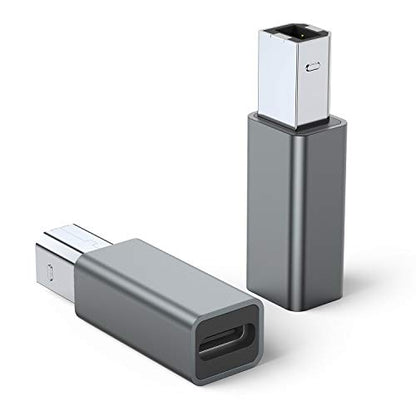 USB C Female to Printer Male Adapter (2-Pack), USB Type C to USB B Convert Connector Support Data Sync Compatible with Brother HP Canon Lexmark Epson Dell Xerox Samsung etc and Piano DAC (Grey)