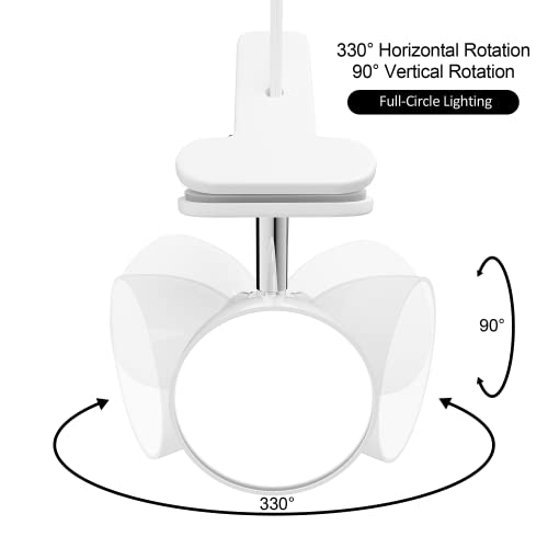 deeloop LED Clip on Light Book Reading 5W Super Bright 330° Rotation Clip on Lamp for Bed/Desk Lamp with Clamp White - color: White