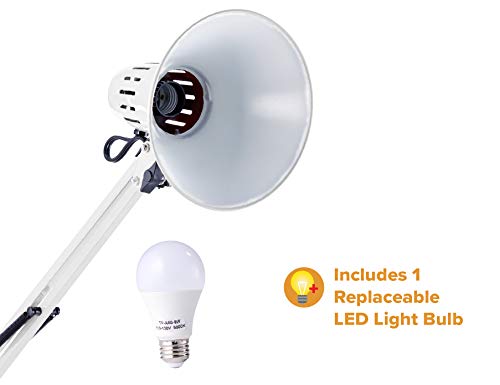 Bostitch Office VLF100-WHT Swing Arm Desk Lamp with Clamp Mount, 36" Reach with Multi-Joint Adjustment, Includes Replaceable LED Bulb (VLF), White - style: Clamp, White