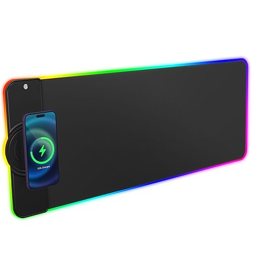 Charging RGB Gaming Mouse Pad - Wireless 15W Mousepad LED Extra Large Mouse Mat 80 * 30cm, 10 Light Modes Gaming Room Accessories, Computer Keyboard Mat Fast Charging Desk Mat for Gaming, Black - size: Large
