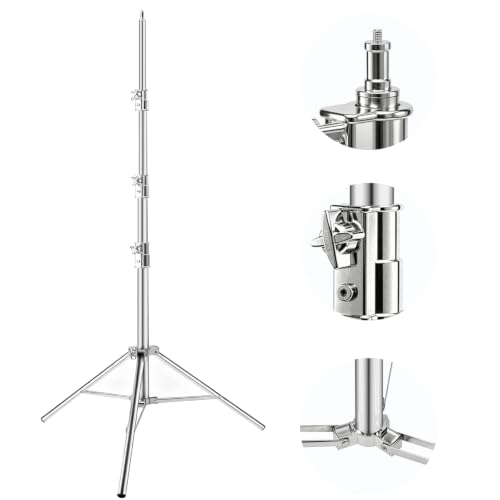 WELLMAKING Stainless Steel Photography Studio Light Stand 12.5ft/380cm.Spring Cushioned Heavy Duty Tripod Stand, 1/4” Screw Adapter & tilt Swivel Mount, for Strobe, Video Light, Ring Light,Softbox - size: 12.5ft