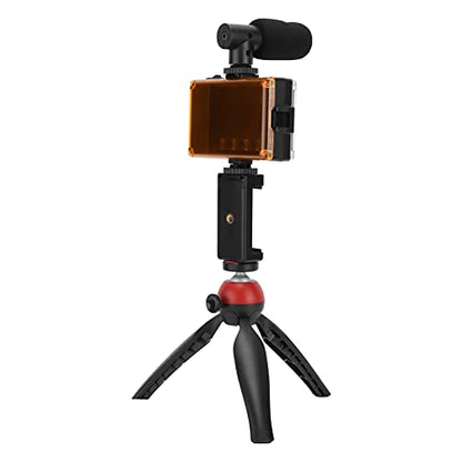 Portable Live Video Kit with Fill Light, Cardioid Microphone, Tripod, Phone Holder for Mobile Photography, Red. Compact Travel-Friendly Streaming Set fit Smartphones Content - color: Red