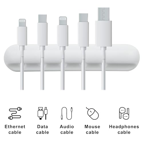 3 Pack Cable Management Cord Organizer Clips Self Adhesive Cable Holder Clips for Desktop Nightstand Office (White,3/5/7-Slot)
