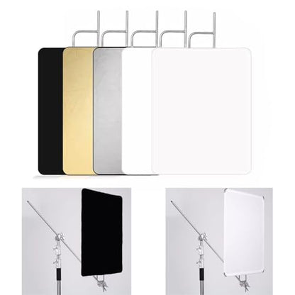 35"x47"/90x120cm Light Reflector Flag Panel Kit, 5-in-1 Diffusion Scrim Translucent/Gold/Silver/Black/White Lighting Diffuser, Stainless Steel Foldable Frame for Studio Portrait Photography