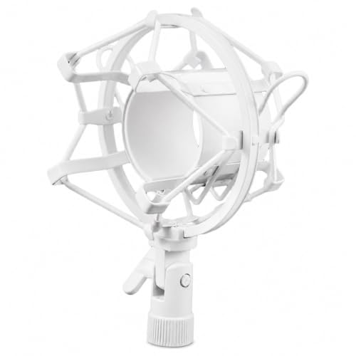 DECHOUS Studio Condenser Microphone Shock Mount with 52mm White Metal Anti-vibration Holder for Desktop Recording and Broadcast Boom Mic Stand