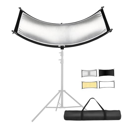 Clamshell Light Reflector Diffuser with Carrying Bag, 70"x24"/180x60cm Photography Arclight Curved Lighting Reflector for Photo Video Studio Outdoor Shooting, Black/White/Gold/Silver (70"x24")