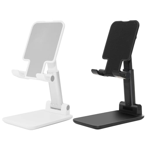 2 Pack Phone Stand for Desk, Angle & Height Adjustable Phone Holder | Fully Foldable & Portable, Compatible with All Under 6.5" Smartphones, Ideal for Home, Office & Travel Use, White & Black - color: D-Black & White