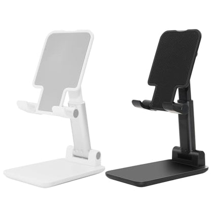 2 Pack Phone Stand for Desk, Angle & Height Adjustable Phone Holder | Fully Foldable & Portable, Compatible with All Under 6.5" Smartphones, Ideal for Home, Office & Travel Use, White & Black - color: D-Black & White