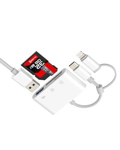 SD Card Reader for iPhone 17 16 15 14 Pro Lightning USB C to USB Micro SD Adapter Accessories Digital Camera Memory TF OTG Hub Converter Port for Ipad Compatible with Samsung Splitter Plug