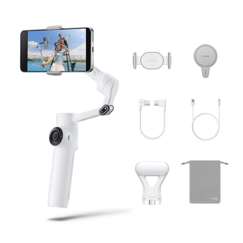 Insta360 Flow 2 Snap & Shoot Bundle White - Foldable AI Phone Gimbal for iPhone/Android, Multi-Person Tracking, Built-in Tripod/Selfie Stick, Remote Control, Travel Phone Stabilizer with Spotlight