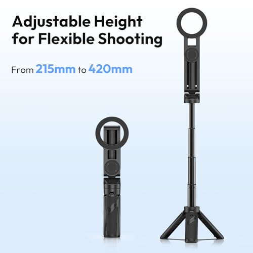 ULANZI JJ03 Magnetic Mini Tripod for Phone with Remote, 3-in-1 Pocket Selfie Stick Handle Grip, 360° Rotation Extendable Tripod Stand for iPhone Android Phones, for iPhone 17 16 15 14 13 12 Series