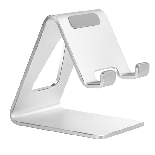 Aoviho Cell Phone Stand for Desk, Desktop Phone Holder, Aluminum Mobile Phone Stand for iPhone 15 14 13 12 pro Mini 11 X Xr Xs max 8 7 6 6s Plus Samsung Galaxy S21 Ultra All Smart Phones,Silver - color: Silver