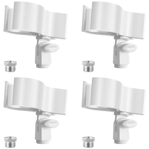 BILIONE Large Microphone Clip for Mics with Outer Diameter 1.26" to 2.3" | Adjustable Mic Holder, Premium ABS, Inside sponge to protect microphones, With 5/8" Male to 3/8" Female Screw Adapter - color: White, size: 4 Pack