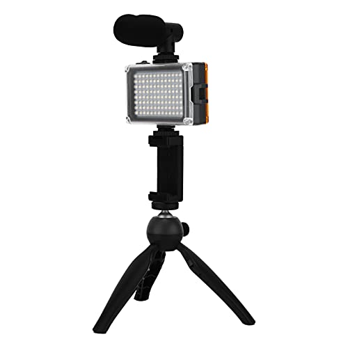 FILFEEL Portable Live Video Kit with Fill Light, Cardioid Microphone, Tripod, and Phone Holder for Mobile Photography (Black) - color: Black