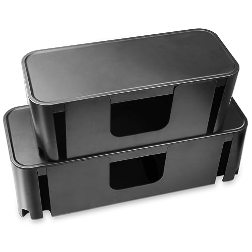 Cord Organizer Box, Cable Hider for Power Strips, Surge Protector, Extension Cord and Wire Management, Cable Management Box (2PCS/Large and Medium Size/Black) - color: Black