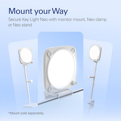Elgato Key Light Neo, No Mount, Professional Studio Light | Adjusts for all skin tones, Up to 1000 lumens with USB power, Edge-lit, glare-free design, Fits stands and clamps - color: White, style: No Monitor Mount