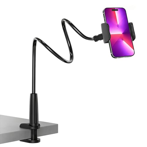 MAGIPEA Gooseneck Phone Holder for Bed, Flexible Overhead Cell Phone Mount for Desk, Hands-Free Viewing Clamp Stand Compatible with iPhone 17 16 15 Pro Max and 3.5-7" Devices - color: Black, size: 30in