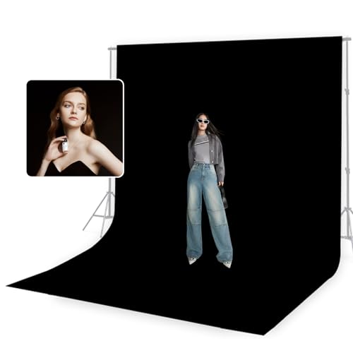 BEIYANG 10 x 10 ft Black Backdrop Background for Photography, Photo Cloth Background Screen, Wrinkle-Resistant Black Curtain for Portrait, Product Video, Photography Studio - color: Black, size: 10x10ft