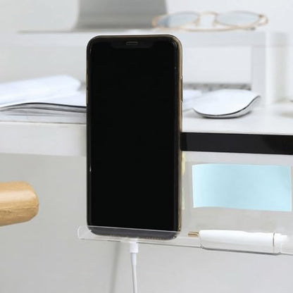 2Pcs Acrylic Monitor Memo Board with Charging Hole – Desktop Organizer for Notes, Phone Stand and Pen Holder, Transparent Office Accessory
