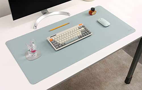 DeskPaw Dual-Sided Leather Desk Pad,Blotter for Laptop Computer,Mouse Pad,Writing,Drawing,Arts and Craft Mat (Blue/Silver, 17" x35”) - color: Blue/Silver, size: 17"x35"